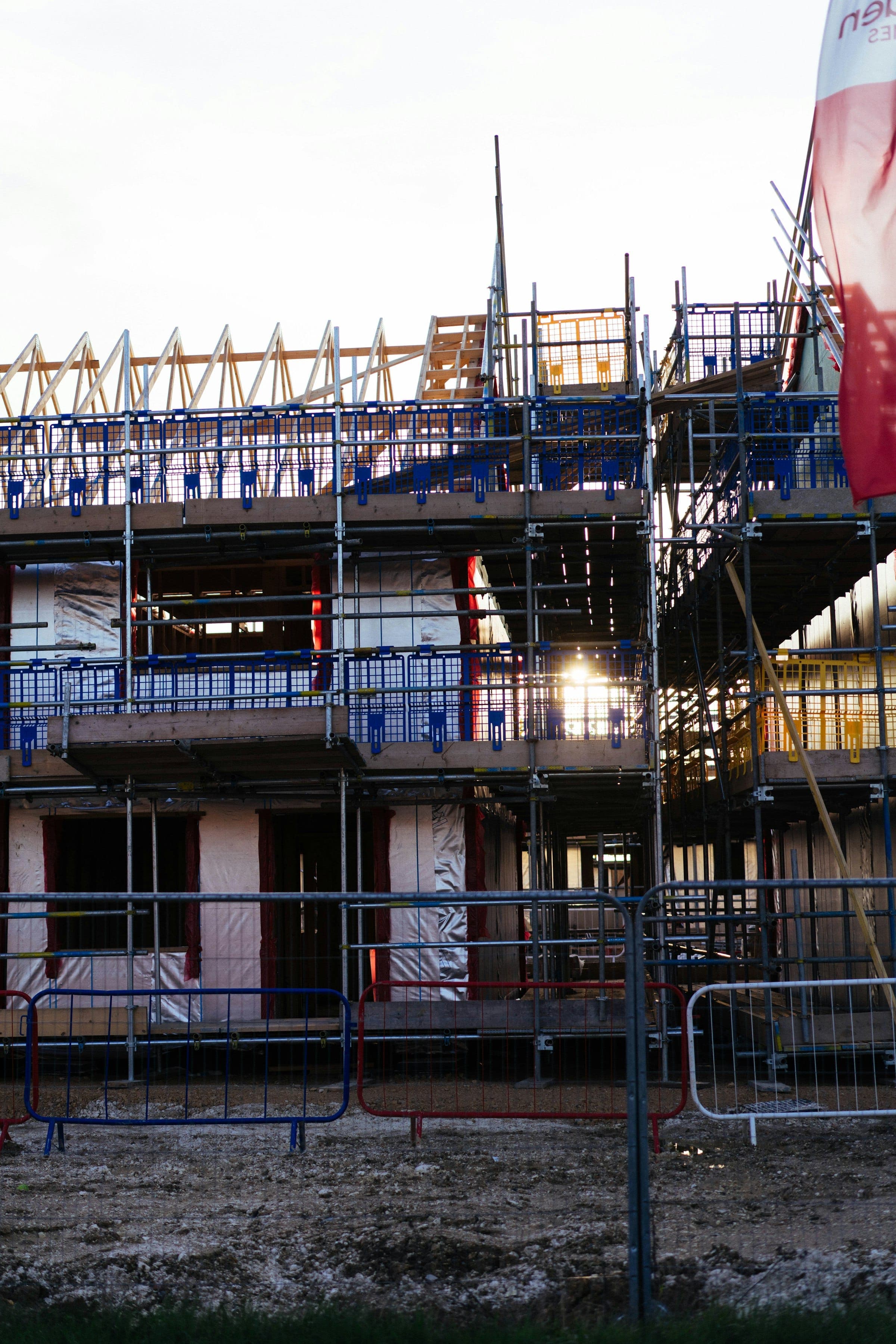 Wood framing and scaffolding on a building under construction