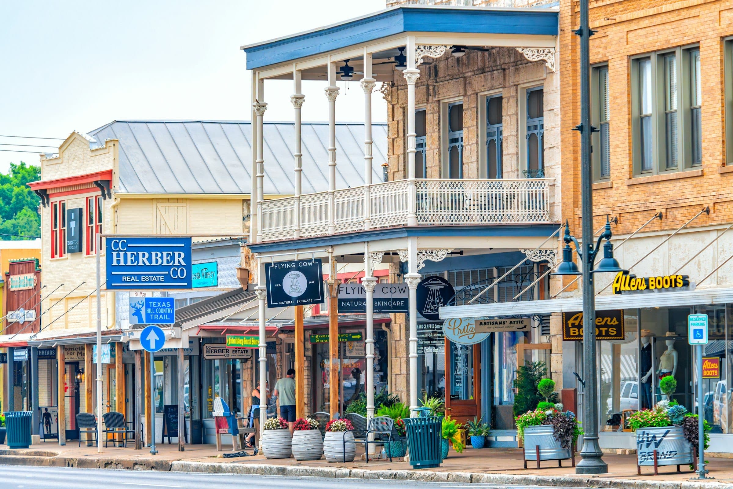 A row of operating storefronts on a small-city main street