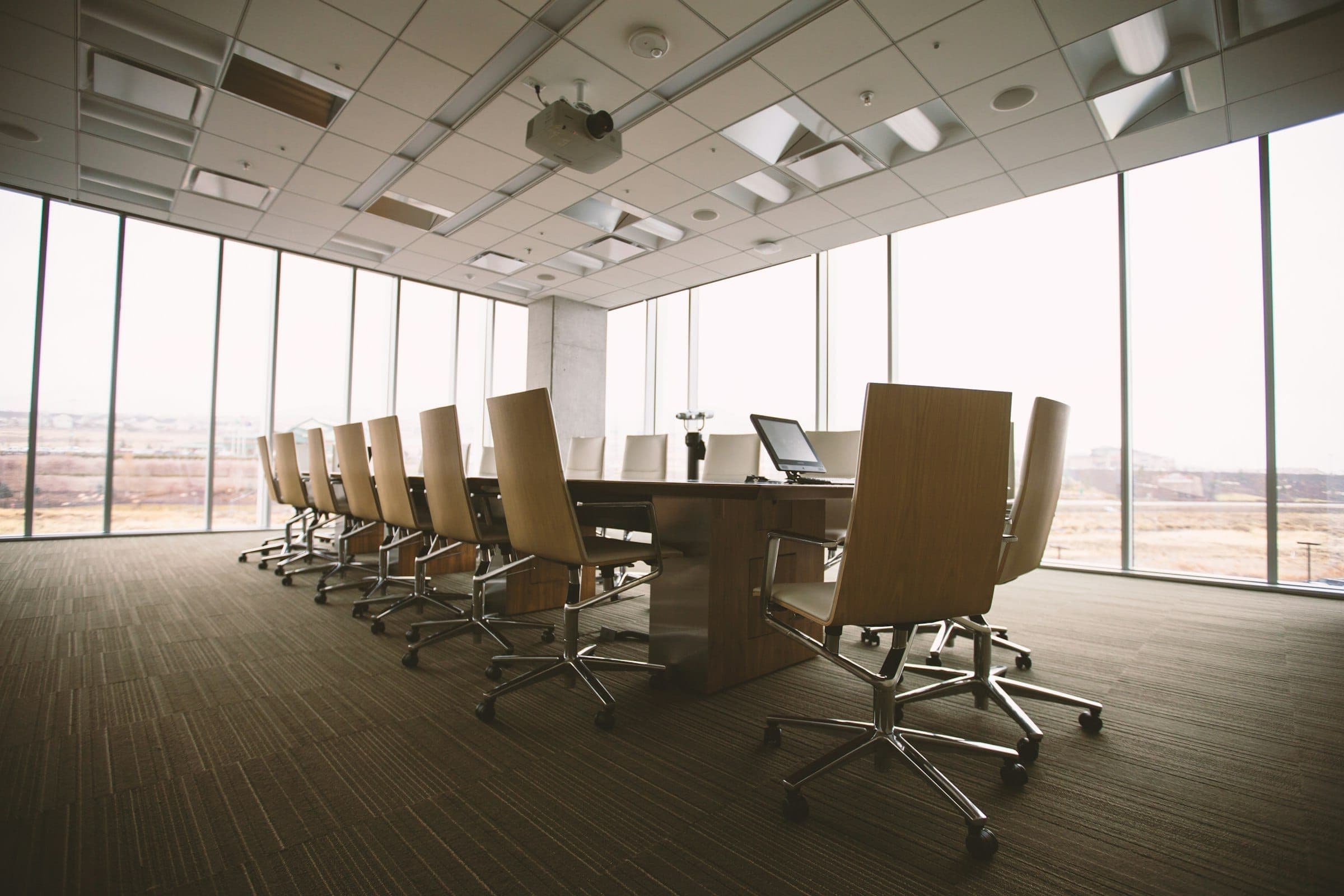 An empty conference room after the meeting has ended